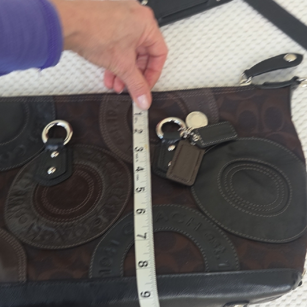 Coach Optic Black Brown Leather Shouder Bag Purse - Picture 13 of 16